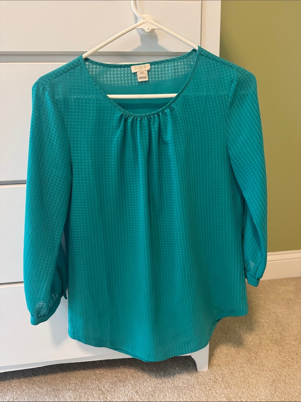 J. Crew Teal Textured Round-Neck Blouse